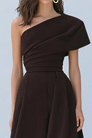Load image into Gallery viewer, Coffee A-Line One Shoulder Long Formal Dress
