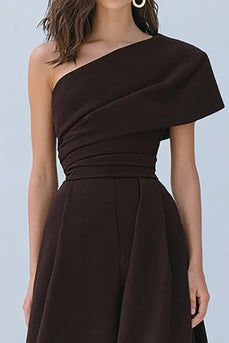 Coffee A-Line One Shoulder Long Formal Dress