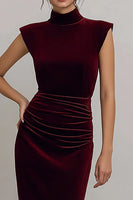 Load image into Gallery viewer, Burgundy Velvet High Neck Long Formal Dress with Slit