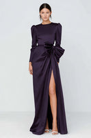 Load image into Gallery viewer, Dark Purple Long Sleeves Crew Neck Formal Dress with Slit