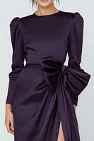 Load image into Gallery viewer, Dark Purple Long Sleeves Crew Neck Formal Dress with Slit