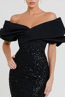 Sparkly Black Sequin Off the Shoulder Long Mermaid Formal Dress
