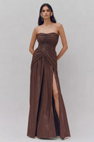Load image into Gallery viewer, Sparkly Coffee Metallic Strapless Long Sheath Formal Dress with Slit