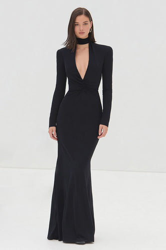 Black Mermaid High Neck Formal Dress with Keyhole