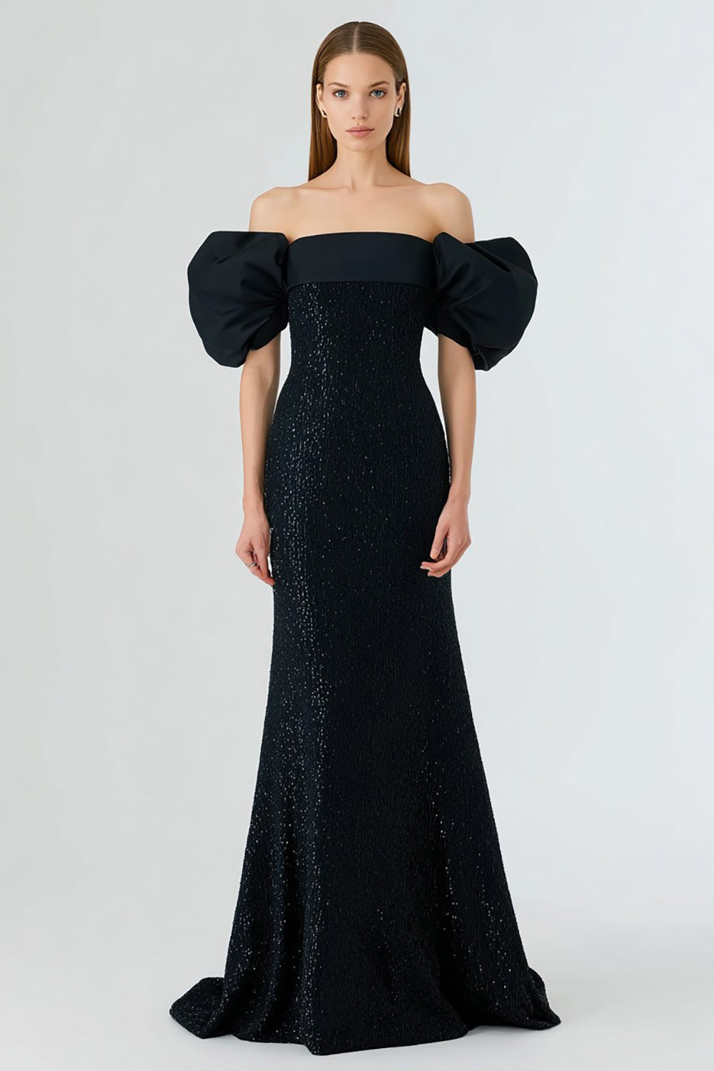 Sparkly Black Sequin Off the Shoulder Long Mermaid Formal Dress