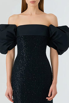 Sparkly Black Sequin Off the Shoulder Long Mermaid Formal Dress
