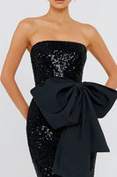 Load image into Gallery viewer, Sparkly Black Mermaid Long Sequin Formal Dress with Bow