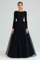 Load image into Gallery viewer, Sparkly Boat Neck Beaded A-Line Black Tie Dress
