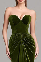 Load image into Gallery viewer, Olive Velvet Sweetheart Mermaid Long Corset Formal Dress