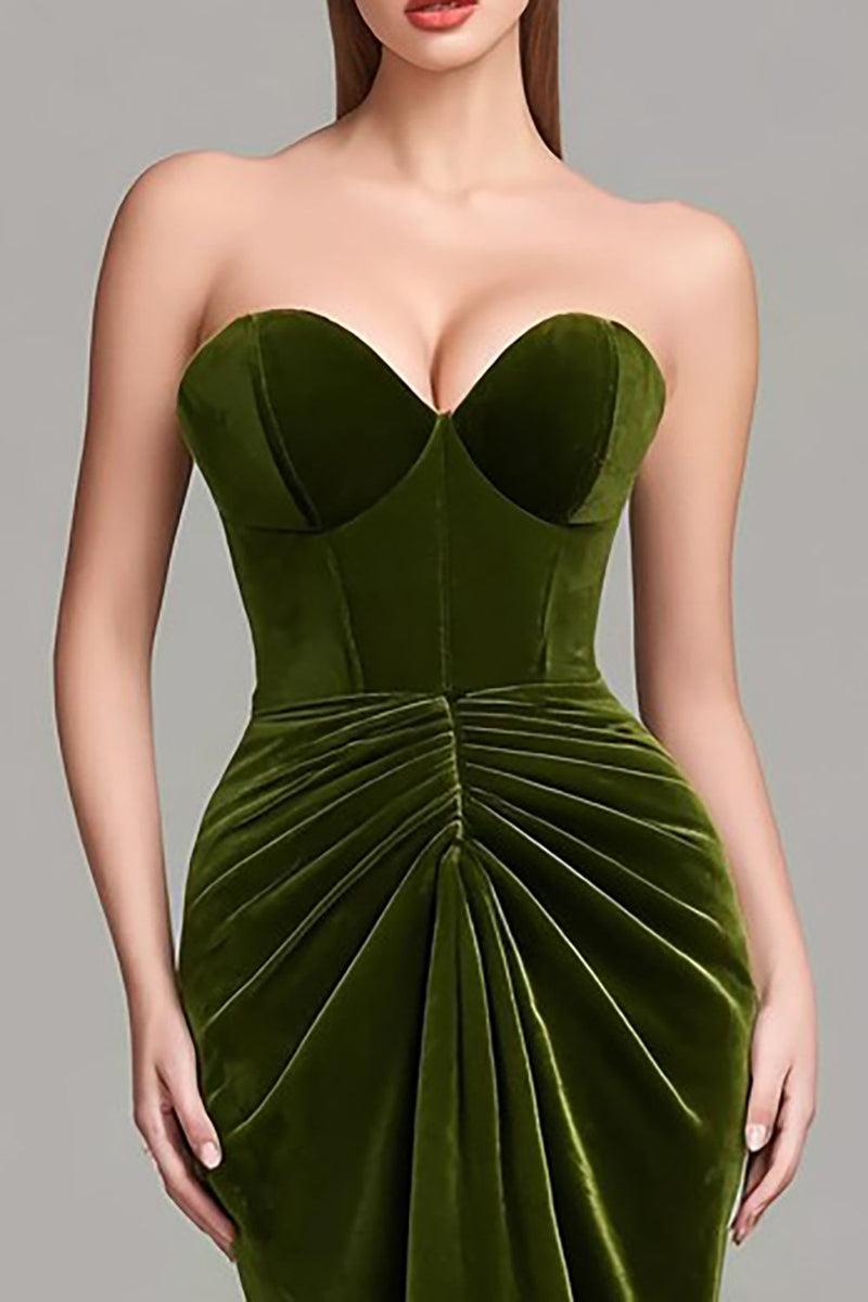 Load image into Gallery viewer, Olive Velvet Sweetheart Mermaid Long Corset Formal Dress