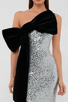 Load image into Gallery viewer, Sparkly Silver Sequins Long Sheath Formal Dress with Bow