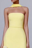 Load image into Gallery viewer, Yellow Strapless Neck Scarf Sheath Long Formal Dress