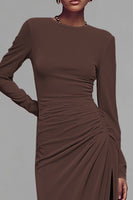 Load image into Gallery viewer, Coffee Velvet Crew Neck Sheath Long Formal Dress with Slit