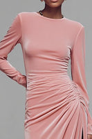 Load image into Gallery viewer, Coffee Velvet Crew Neck Sheath Long Formal Dress with Slit