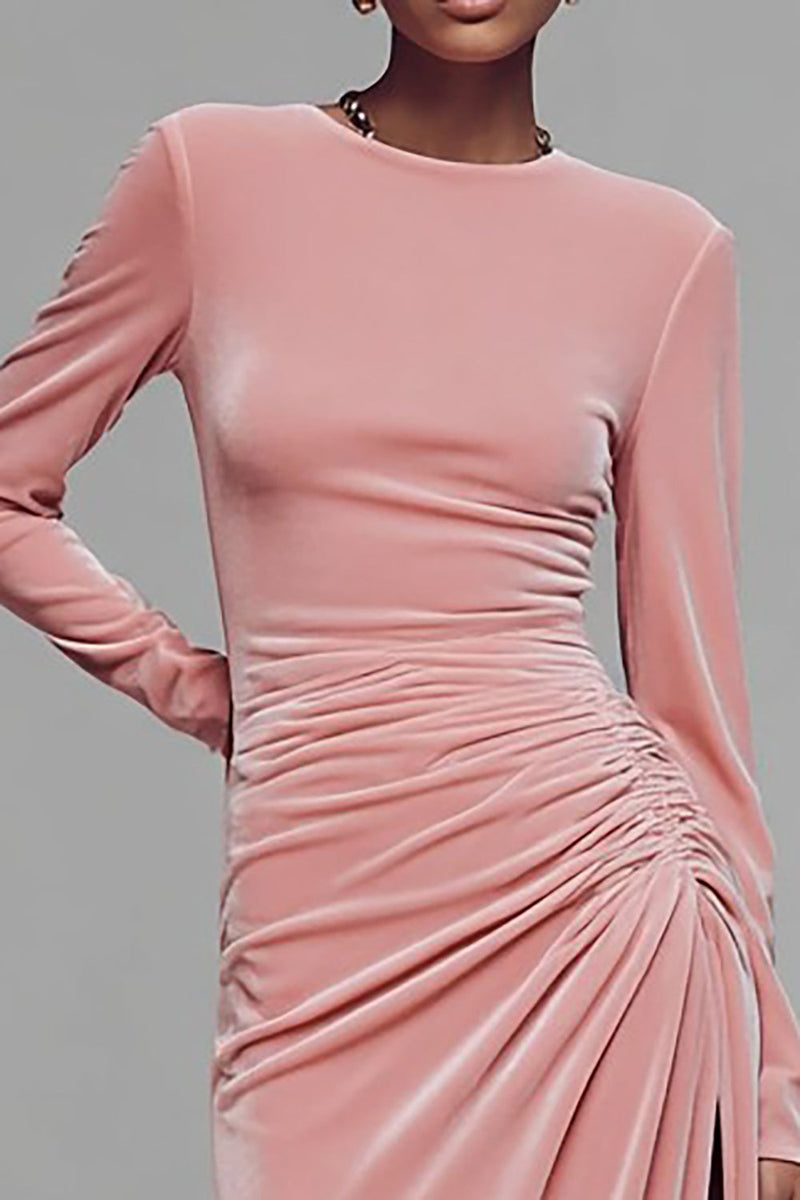 Load image into Gallery viewer, Coffee Velvet Crew Neck Sheath Long Formal Dress with Slit