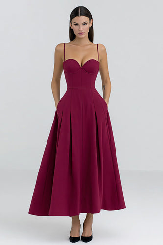 Burgundy Spaghetti Straps A-Line Long Formal Dress