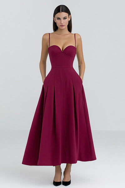 Burgundy Spaghetti Straps A-Line Long Formal Dress