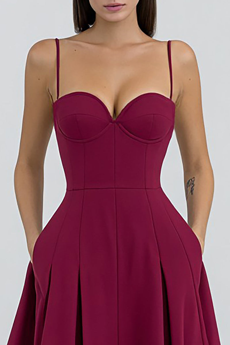 Load image into Gallery viewer, Burgundy Spaghetti Straps A-Line Long Formal Dress