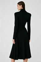Load image into Gallery viewer, Black A Line High Neck Midi Cocktail Dress with Sleeves