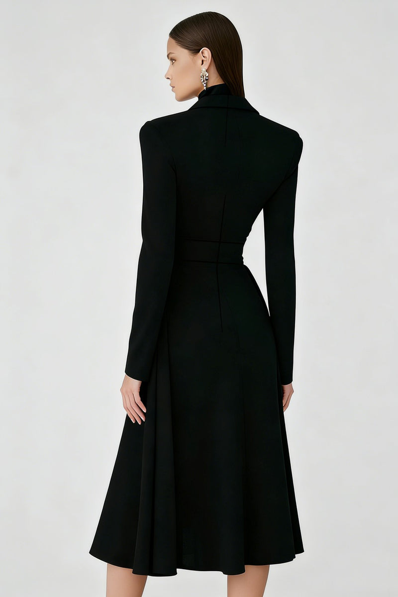 Load image into Gallery viewer, Black A Line High Neck Midi Cocktail Dress with Sleeves