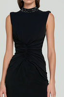 Load image into Gallery viewer, Sparkly Black Bodycon High Neck Midi Cocktail Dress with Slit