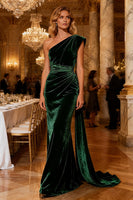 Load image into Gallery viewer, Dark Green Velvet Long Mermaid Holiday Party Dress with Cape