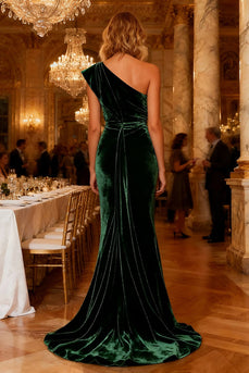 Dark Green Velvet Long Mermaid Holiday Party Dress with Cape
