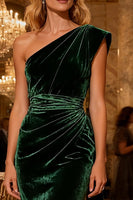 Load image into Gallery viewer, Dark Green Velvet Long Mermaid Holiday Party Dress with Cape