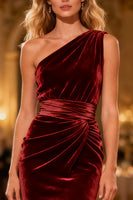 Load image into Gallery viewer, Burgundy Velvet Ruched Mermaid Long Holiday Party Dress