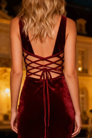 Load image into Gallery viewer, Burgundy Velvet Mermaid Long Holiday Party Dress