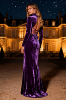 Load image into Gallery viewer, Purple Velvet High Neck Mermaid Long Holiday Party Dress