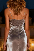 Load image into Gallery viewer, Silver Velvet Long Holiday Party Dress with Slit
