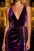 Load image into Gallery viewer, Sparkly Purple Velvet Mermaid Long Holiday Party Dress with Beading