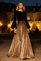 Load image into Gallery viewer, Black Velvet Flare Sleeves A-Line Long Holiday Party Dress