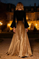 Load image into Gallery viewer, Black Velvet Flare Sleeves A-Line Long Holiday Party Dress