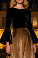 Load image into Gallery viewer, Black Velvet Flare Sleeves A-Line Long Holiday Party Dress