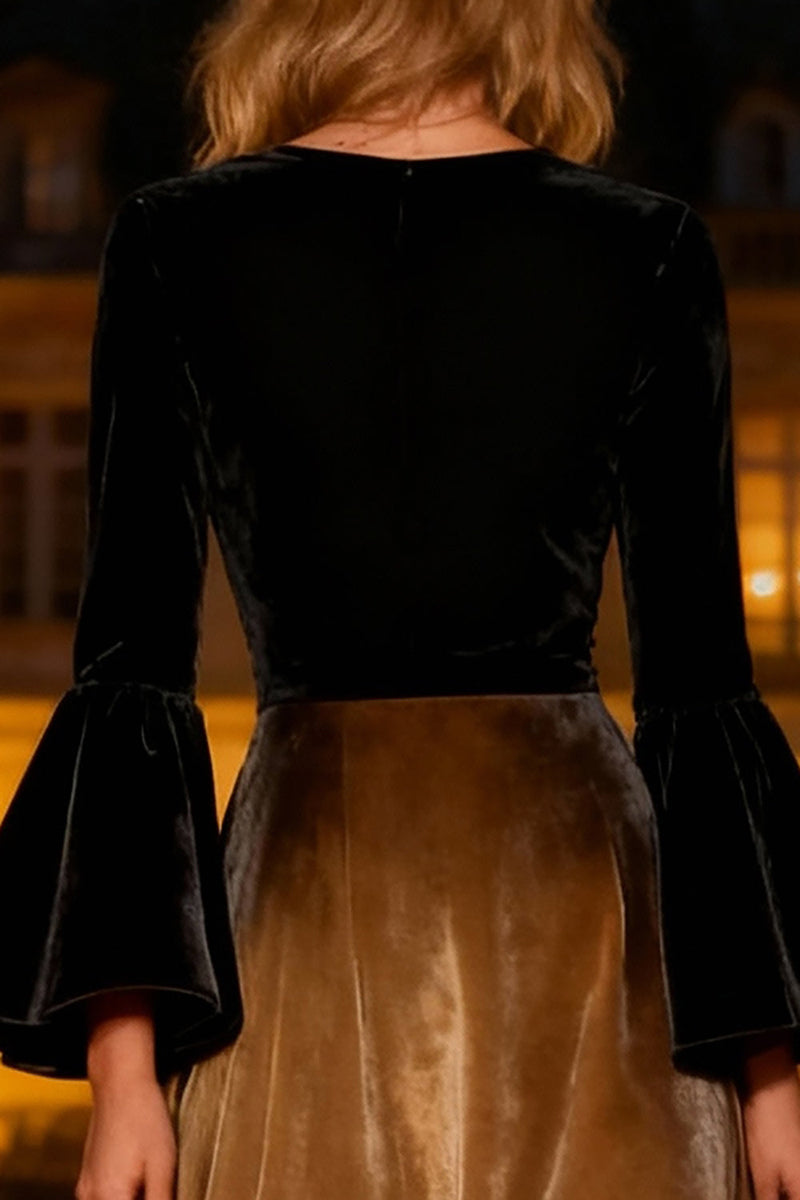 Load image into Gallery viewer, Black Velvet Flare Sleeves A-Line Long Holiday Party Dress