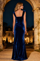 Load image into Gallery viewer, Royal Blue Velvet Mermaid Square Neck Long Holiday Party Dress with Slit