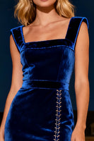 Load image into Gallery viewer, Royal Blue Velvet Mermaid Square Neck Long Holiday Party Dress with Slit
