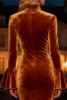 Load image into Gallery viewer, Brown Velvet Ruffled Mermaid Long Holiday Party Dress with Slit