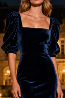 Load image into Gallery viewer, Navy Velvet Square Neck Mermaid Long Holiday Party Dress
