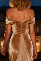 Load image into Gallery viewer, Champagne Velvet Mermaid Long Holiday Party Dress with Cape