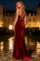 Load image into Gallery viewer, Burgundy Velvet Spaghetti Straps Mermaid Long Holiday Party Dress