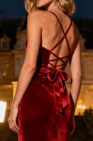 Load image into Gallery viewer, Burgundy Velvet Spaghetti Straps Mermaid Long Holiday Party Dress