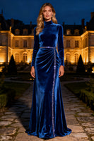 Load image into Gallery viewer, Sparkly Royal Blue Velvet Mermaid Long Holiday Party Dress with Beading