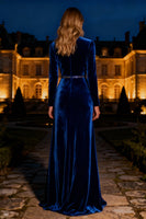 Load image into Gallery viewer, Sparkly Royal Blue Velvet Mermaid Long Holiday Party Dress with Beading