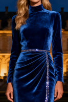 Load image into Gallery viewer, Sparkly Royal Blue Velvet Mermaid Long Holiday Party Dress with Beading