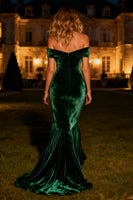 Load image into Gallery viewer, Dark Green Velvet Mermaid Long Holiday Party Dress with Pleats