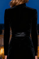 Load image into Gallery viewer, Black Velvet Long Mermaid Holiday Party Dress with Sash