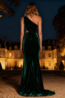 Load image into Gallery viewer, Dark Green Velvet Long Mermaid Holiday Party Dress with 3D Flower